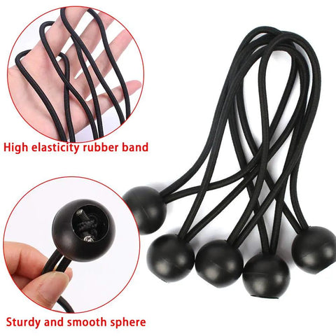 Close-up of 30 Pack 6 Inch Black Bungee Balls Heavy Duty Tarp Tie Downs Cords Weather Resistant 4mm Thick Beefy Bungee Cords