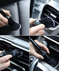 Using Five Piece Boar Hair Car Detailing Brush Set With Ultra Soft Scratch Free Interior Brushes for cleaning car air vents and dashboard.