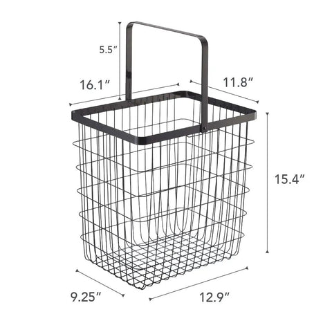 Modern Steel Laundry Basket With Water Resistant Finish, Slim Rectangular Tower Hamper dimensions view