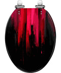 Elongated Toilet Seat Slow Close Bathroom Replacement with red and black abstract design, premium resin material.