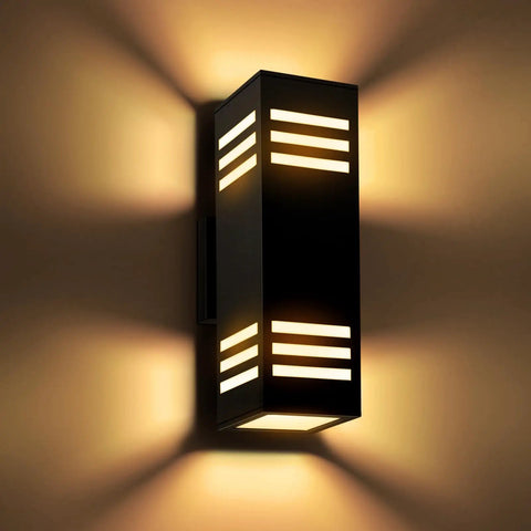 2 Pack Modern Outdoor Wall Lights Up And Down Aluminum Sconces IP65 Waterproof With E26 Bulbs Warm 2700K on wall