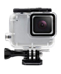 Front view of Waterproof Housing Case Only For Go Pro Hero 7 White And Silver Up To 148 Feet (45 Meters) Underwater Dive Case