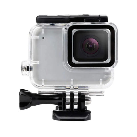 Front view of Waterproof Housing Case Only For Go Pro Hero 7 White And Silver Up To 148 Feet (45 Meters) Underwater Dive Case