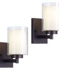 Pair Of Farmhouse Style Oil Rubbed Bronze Wall Sconces With Seeded Glass Shades, Vintage Modern Vanity Lights For Bathroom