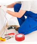 Heavy Duty Outdoor Seam Tape For Plumbing Leaks And Weatherproofing Sealant Duct Tape Repair Tape Leak Stop Tape For Pipes Hoses Roofs And Appliances Flexible All Purpose Tape showing red roll near electrician tools with person working on wall outlet