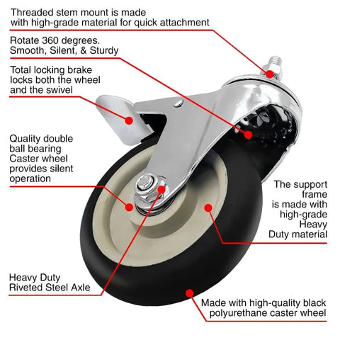 5 Inch Heavy Duty Casters Built Tough With Dual Locking Brakes Polyurethane Caster Wheels For Industrial Cart Sets 350 Lb Load Capacity Per Wheel Non Marking Tread Rolls Smooth As Butter Silent Swivel Pack Of 4