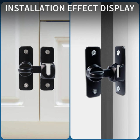 Heavy Duty 90 And 180 Degree Flip Barn Door Lock For Cabinets, Sliding Doors, Bathrooms, Thick Zinc Alloy Latch Black Finish