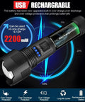 Rechargeable 8000 Lumen LED Flashlight With Zoomable Beam IPX4 Water Resistant Handheld Tactical Light details and battery info