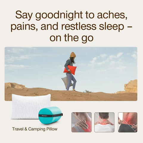 Woman carrying Travel And Camping Adjustable Pillow With Compressible Stuff Sack Small 19 By 13 Inch Pillow Medium Firm Memory Foam