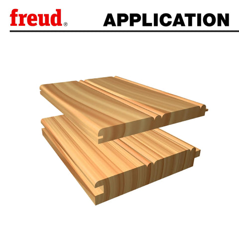 Beadboard Tongue and Groove Router Bit With One Half Inch Shank and One and Seven Eighths Inch Diameter, Two Cutters to Route One Quarter Inch or One Sixteenth Inch Tongue and Groove Joints in Hardwood or Softwood for Pro Level Cabinets and Trim application showing wood jointed panel