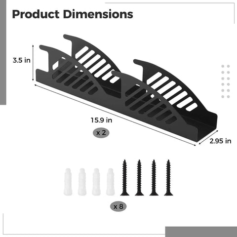 Beefy Heavy Duty Jack Stands Wall Mount Storage Racks For Garage, 16 Inch Steel Organizer with screws, black 15.9 x 2.95 in rack