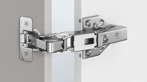 Close-up of 165 Degree Clip-On Soft Close Cabinet Hinge with Zero Protrusion mounted on a cabinet door