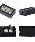 Mini Digital Temperature And Humidity Gauge With Built In Probe, Handy Compact Indoor Thermometer And Hygrometer With LCD Display In Fahrenheit, Ideal For Humidors, Greenhouses, Gardens, And Home Climates. Black plastic display with battery compartment