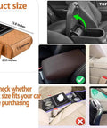 5 In 1 Armrest Cushion Organizer For Sedans with product size and fitting examples for center console installation