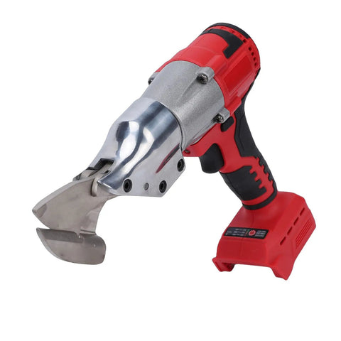 Powerhouse Cordless Sheet Metal Cutter With Variable Speed And 360 Rotating Head featuring metal blades and ergonomic handle.
