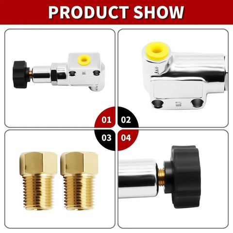 Drop Right In Adjustable Brake Proportioning Valve With 1/8 Inch 27 Npt Fittings And Beat The Streets Copper Steel Build for sleek rear bias components, showing valve and brass fittings.