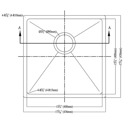 Dimensions diagram of Undermount Single Bowl Bar Sink in Polished Satin 18-Gauge 304 Stainless Steel With Sound Dampening Padding Inside