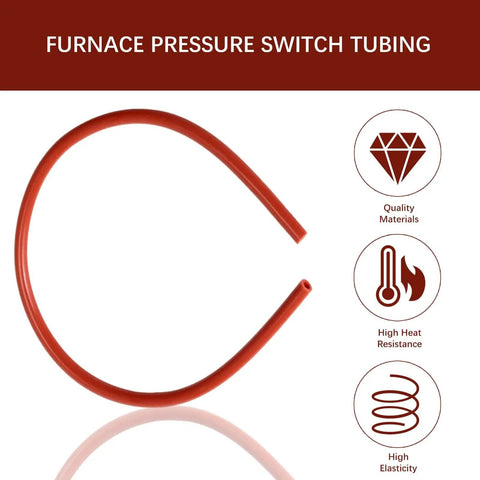 High Temperature Silicone Vacuum Tubing Hose Line Three Sixteenth Inch ID By Nineteen Inch Length For Furnace Pressure Switch Hose Five Millimeter ID 130 PSI Max Flexible Durable Replacement Tube For Auto And HVAC in red color with heat resistance and elastic properties.