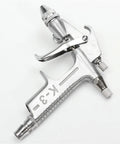 Top Tier Gravity Feed Pneumatic Spray Gun With 0.5mm Nozzle For Flawless Auto Paint Jobs Built Tough Alloy Frame and Chrome Caps Delivers A Killer Smooth Finish Every Time, detailed view of the nozzle and trigger.