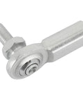 Heavy Duty Steel Right Hand Female Heim Joint Rod End With Stud, Zinc Plated Two Piece Construction For 1/4 Inch 1/4-28 Threads close-up view.