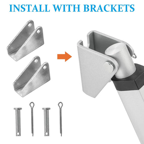 Silver metal mounting brackets with fasteners for a 12V linear actuator; set of 2 brackets and 4 pins/bolts