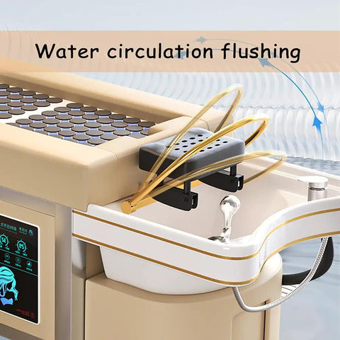 Water circulation feature of All In One Head Spa Backwash Bed With Water Circulation And Massage Fumigation Ready Pro Grade Spa Equipment.