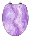 Elongated Abstract purple liquid marble watercolor glitter Toilet Seat with soft-close hinge, durable resin construction.