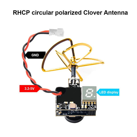 Ultra Lightweight FPV Transmitter And Camera Bundle With 5.8GHz 200mW Raceband, clover antenna and LED display