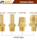 Surieen brass propane fittings set: four adapters—1/4" hose barb, 5/16" hose barb, 1/4" NPT male, 3/8" flare male