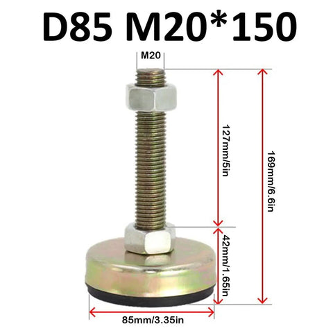 Heavy Duty Adjustable Leveling Feet For Heavy Furniture And Garage Equipment 4 Pack with M20 screw and dimensions shown.