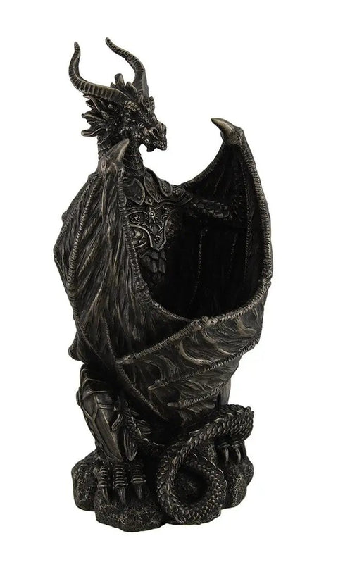 Guardian Of The Light Armored Dragon LED Night Light Statue 10 Inch Bronze Finish Cold Cast Bronze Home Decor Lamp For Dragon Fans And Mythology Nerds
