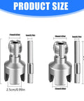 Product size chart for Rock Solid 4 In 1 PVC Pipe Threader Tool for 1/2 and 3/4 inch pipes, carbon steel tapping dies.