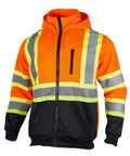 High Visibility ANSI Class 3 Reflective Safety Fleece Hoodie For Men With Detachable Hood Full Zip Orange With Black Hem, front view