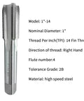 1 Inch 14 UNF Right Hand Straight Flute Tap Machine Tap Pro Grade High Speed Steel HSS For Metalworking 14 TPI 2B