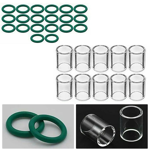 Upgrade Your Welding Game With This TIG Torch Parts Set For SR WP-17 18 26 And WP-9 20 Models featuring green o rings and heat resistant glass cups.