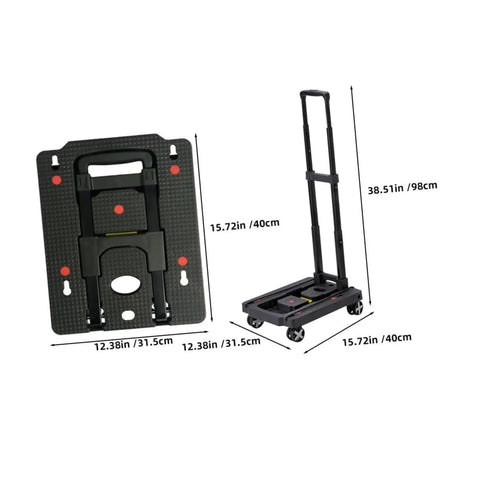 Rugged Portable Platform Cart With Folding Hand Truck For Travel And Everyday Hauling, Easy Push Cart Dolly, Durable Steel Build, Ergonomic Handle, Wide Use For Shopping Groceries Moving Boxes DIY Projects And Campus Runs, 15.7x12.4 in folded