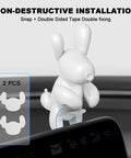 Tesla Dog Mode Center Screen Ornament Set, white rabbit figurine on Model 3/Y display, 3M adhesive, two pack installation focus