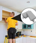 Built Tough Heavy Duty Concealed Cabinet Hinges for Kitchen Soft Close Self Closing Doors Gray Frameless Cabinet Hardware 2 Pack Hidden Hinge Set for Secure Wall Cabinets and Durable Fasteners displayed while a person installs kitchen cabinets.