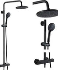 Thermostatic Matte Black Wall Mount Exposed Shower System With 8 Inch Round Rainfall Head And Adjustable Handheld Sprayer Double Handle Trim