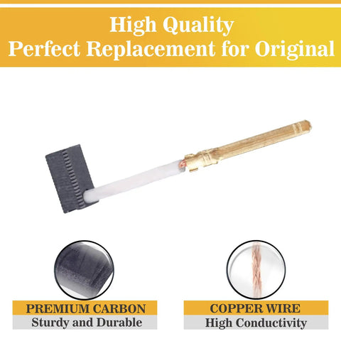 Ten Pack Heavy Duty Carbon Brush Replacement For Electric Motors And Table Saws With Easy Swap Graphite Cores And Zero Smoke Motor Tune Up For Your Daily Driver Shop Rigs, showing high-quality carbon brush with copper wire.