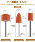 Diagram of 42 Piece Aluminum Oxide Sanding Bit Set With One Eighth Inch Shank showing sizes for rotary tools