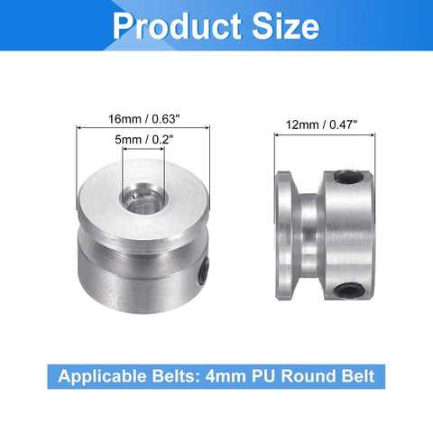 Two Pack Single Groove Pulley Set With 5mm Fixed Bore And 16mm Aluminum Alloy Outer Diameter, Durable Belt Pulley For 4mm PU Round Belts, Includes Hex Wrench For Easy Mounting And Smooth Operation. 16mm pulley with 5mm bore for 4mm PU round belt