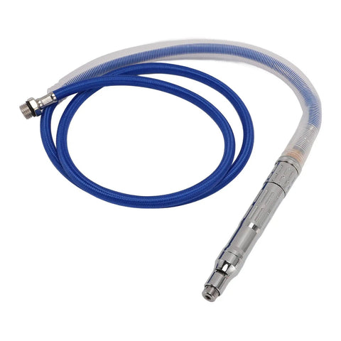 Top Shelf Pneumatic Air Pencil Die Grinder 70000 RPM Rotary Engraving Pen with blue hose for air supply and metal connector.