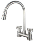 2 Hole 4 Inch Deck Mount Bar Prep Faucet With Brushed Nickel Finish, 2 Handle Commercial Kitchen Utility Sink Faucet shown