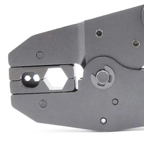Close-up of hex die on Beefed Up RF Coax Crimp Tool Kit with 0.429 inch hex die for LMR400 and all 400 type cables.