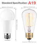 LED Color Changing Light Bulbs Pack of 4, 85W Equivalent, 1200 Lumens, RGB with size comparison to A19 tungsten bulb