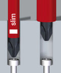 Close-up of Beefy Insulated Slim Screwdriver Set, 11-Piece with dual-tip design, showing ergonomic handle and precision tip engagement.
