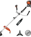 Beast 52cc Gas Weed Eater 3 In 1 Trimmer Edger Brush Cutter With 18 Inch Cutting Path and blades on white background