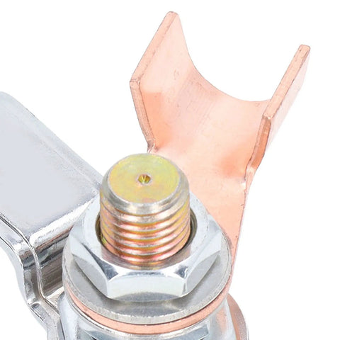 Close-up of Xixian 600A Heavy Duty Welding Ground Clamp With Super Strong Magnet and Thickened Brass Nose for Stable Arcing.
