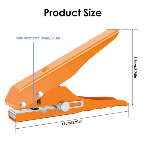 Heavy Duty Single Hole Punch Plier Tool With Five Sixteenth Inch And Three Eighth Inch Holes, Portable Edge Banding Punch, size diagram